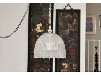 1970'S Ridged Glass Dome Hanging Swag Pendant Chain Lamp