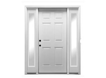60-in X 80-in Fiberglass Right-Hand Inswing Primed Prehung Single Front Door W Sidelights With Brickmould