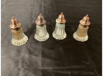 Set Of 4 Glass/ Silver Plate Salt And Pepper Shakers