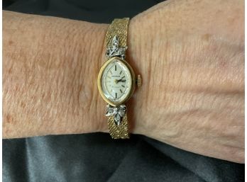 Vintage Married 14k Gold Watch With Diamonds The Band Was Replaced With A 10k Gold Filled One.