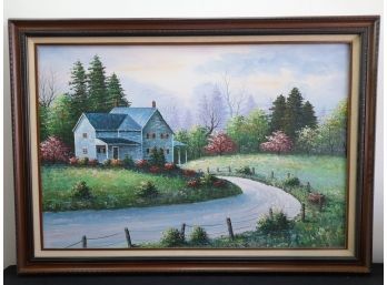 Oil On Canvas A Landscape House Scene