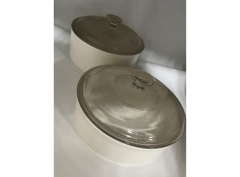 2 White Casserole Bowls With Covers
