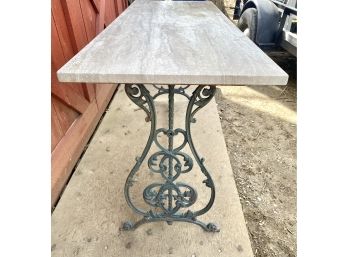 1890s Antique Iron Base Long Table With Stone Top