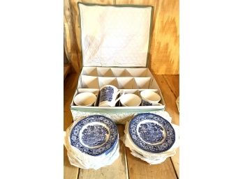 Matching Liberty Blue Monticello Plates And Mugs