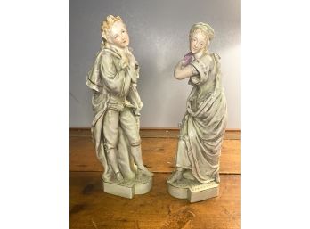 Pair Of Beautiful Antique Bisque Figures With Blue Cross Arrow Mark