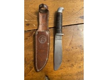 Vintage Western Boy Scout Of America Knife  With Fixed Sheath