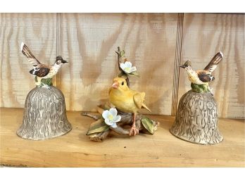 Vintage LEFTON Canary Statue With TOWLE Woodpecker Bells