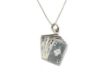 Vintage Sterling Silver Royal Flush Playing Cards Pendant Necklace