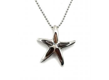 Italian Sterling Silver Beaded Chain With Sterling Silver Brown Inlay Starfish Pendant