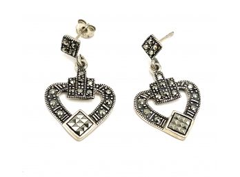 Beautiful Sterling Silver Marcasite Heart Shaped Earrings