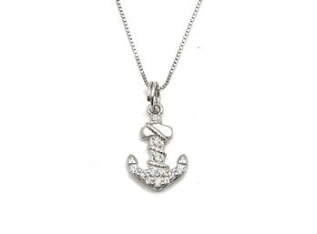 Italian Sterling Silver Chain With Sterling Silver Clear Stones Anchor Pendant