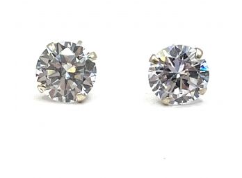 Beautiful Sterling Silver Hallmarked Large Clear Stone Stud Earrings