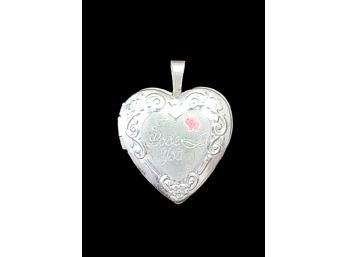 Vintage Sterling Silver Engraved I Love You Heart Locket Pendant