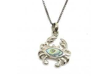 Sterling Silver Abalone Crab Pendant On Italian Sterling Silver Chain