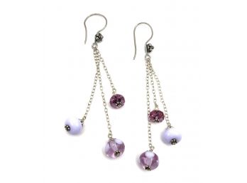 Sterling Silver Purple Beaded Dangle Earrings