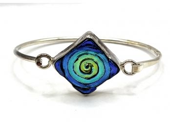 Vintage Sterling Silver Metallic Blue Color Swirl Bracelet