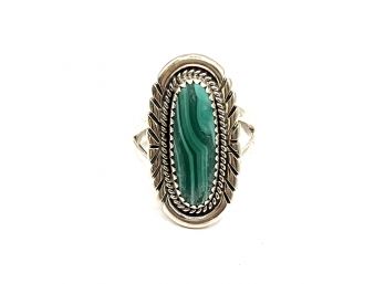 Vintage JBJ Sterling Silver Malachite Ornate Ring, Size 8.5