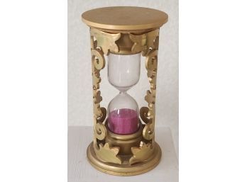 Rare Vintage Gold Metal Pink Sand Timer