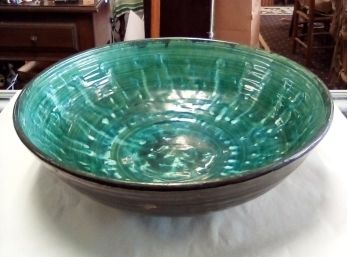 Attractive Large  Vintage Glazed Terra Cotta Bowl       BS/E2