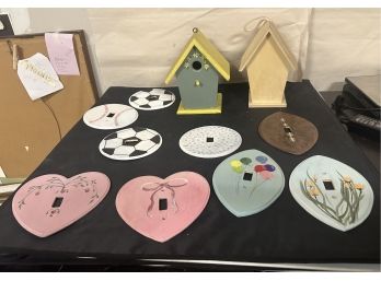Treasure Lot Of Wooden Houses And Different Types Of Switch Plates Oval, Heart & Round Shapes. BS/b1
