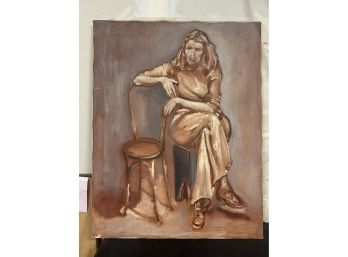 Original Oil Painting On A Canvas A Women Siting On A Stool Placing A Hand On The Chair. BS/WA-d