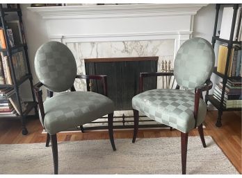 A Pair Of Vintage Barbara Barry Upholstered Hardwood Arm Chairs