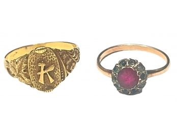 Two Antique Vintage Ostby & Barton Ladies Gold Rings (untested- 9-10K)