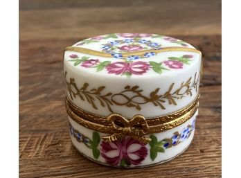 Vintage Limoges Hand Painted Fine Porcelain Round Floral Trinket Box