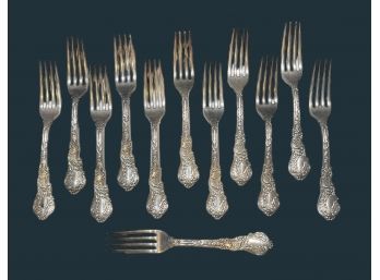 12 Antique Warner & Parker Sterling Silver Luncheon Forks 14.52 OZT