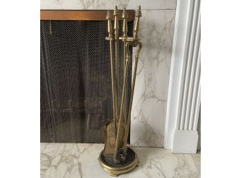 Vintage Three Piece Brass Fireplace Tool Set
