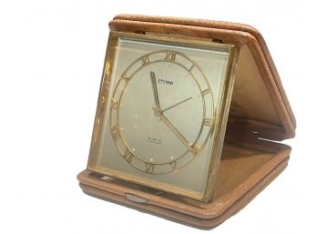 Vintage Swiss Eterna Travel Clock In Pigskin Case