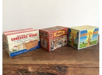 Three Mid Century Tin Advertising Recipe Boxes