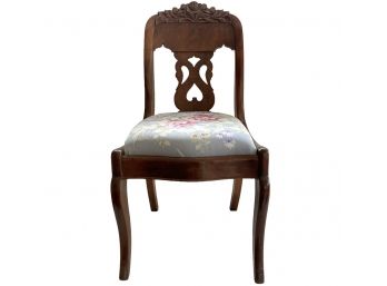 Antique Mahogany American Empire Style Rose Chair With Floral Cushion