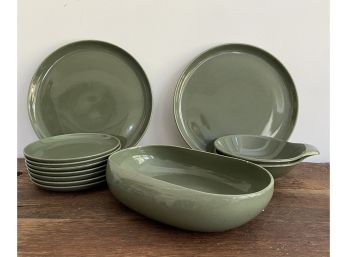 Twelve Pieces Of MCM Russel Wright By Steubenville Green Plate Ware