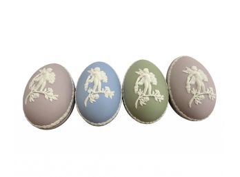 Four Vintage Wedgwood Jasperware Egg Trinket Boxes With Cherub Motif
