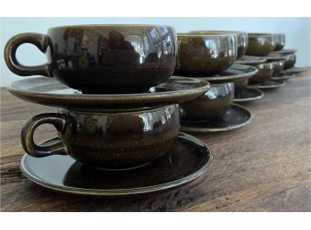 Eleven MCM Russel Wright By Steubenville Brown Tea Cups & Saucers