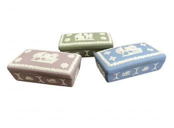 Three Vintage Wedgwood Jasperware Rectangular Trinket Boxes