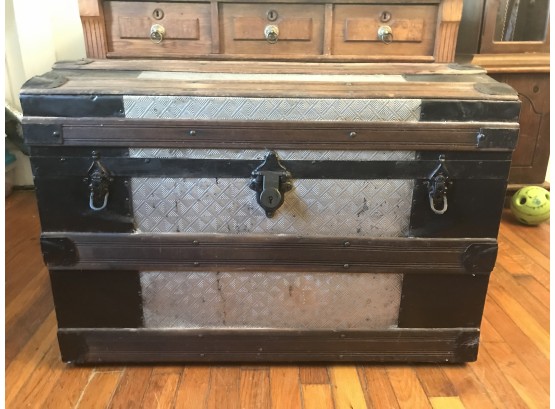 Antique Wooden And Metal Trunk On Casters