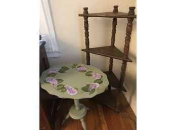 Hand Painted Accent Table And Wooden Corner Shelf