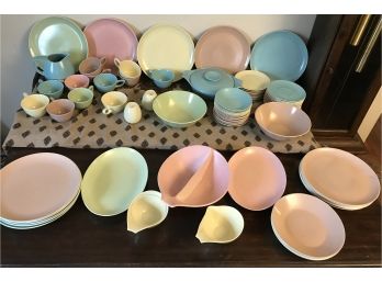 Incredible Huge Set Of Mid Century Modern Monterey Speckled Pastel Patterned Dishes From 1950s!
