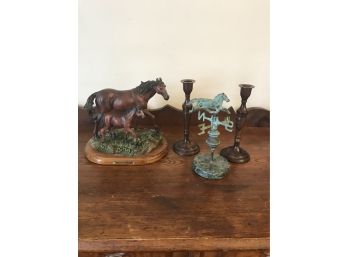 Pretty Horse Decorative Weathervane, Gorgeous Horse Statue, And Two Candlesticks