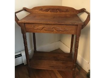 Incredible Vintage Oak Wash Stand With Side Towel Holders