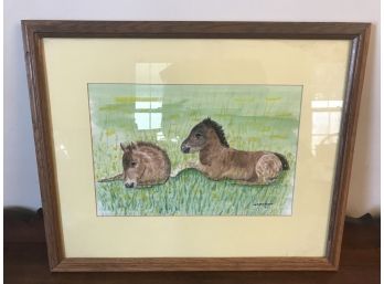 Pastel Drawing Of Horses From 1989, Signed
