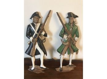 Fabulous Pair Of Cast Metal Continental Army USA  Minutemen Wall Plaques