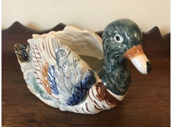 Hand Painted Vintage Porcelain Occupied Japan Mallard Duck Planter/ Vase