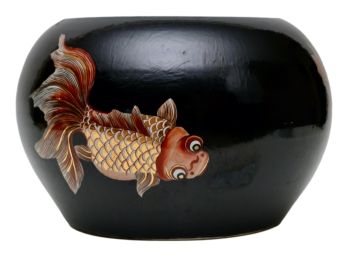 Koi Fish Gold And Black Bowl With Aqua Blue Interior
