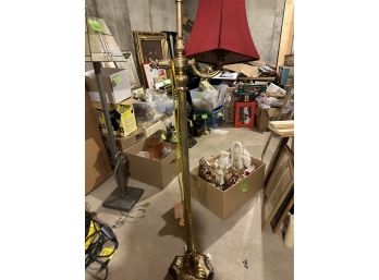 Gold Floor Lamp With Burgandy Shade -