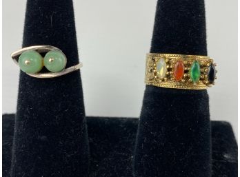 Jade Two Bead Ring Together With Multi-Stone Vogue Costume Ring