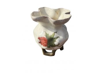 Vintage Pinched Porcelain 'bag' Vase With Floral Motif