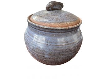 Small Covered Glazed Ceramic Pot With Bunny Handle